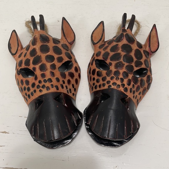 African Masks Wall Hanging Art Hand Carved Safari Décor Set of 8 - Picture 2 of 9